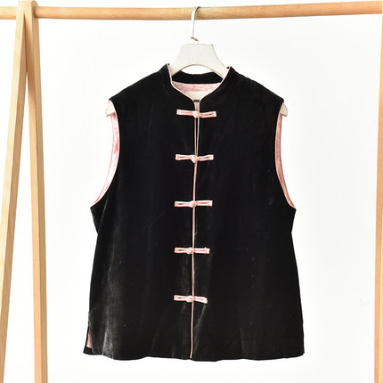 新中式风黑色盘扣立领马甲女国风短款无袖外套  莉2769  Y2-3