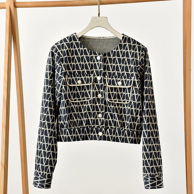 小香风几何印花短外套女秋季粗花呢双排扣气质  莉2557   E4-2
