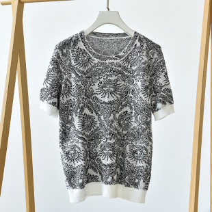 薄款 太阳神花卉字母提花宽松休闲短袖 莉112 针织恤 夏季