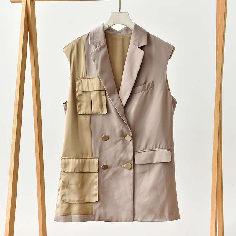 极简风双排扣西装马甲女无袖显瘦气质干练中长款  莉2597  D6-2