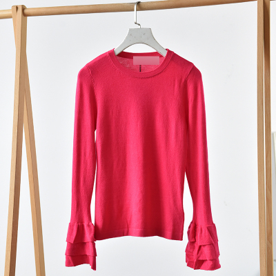 时髦设计感荷叶边袖口圆领针织衫显瘦百搭  莉3346   X7-3