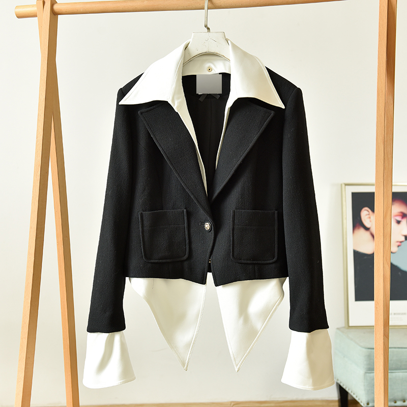 黑白撞色假两件时尚百搭外套（领子可拆卸） 霞0974 E2-4