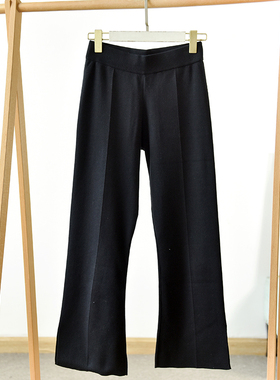 百搭高腰显瘦微喇叭裤女修身黑色休闲裤长裤     莉2262  D5-4