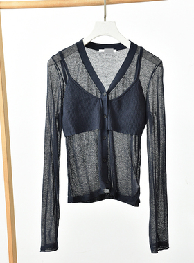 透视薄款针织衫长袖V领纽扣开衫百搭显瘦  莉2848  G2-2
