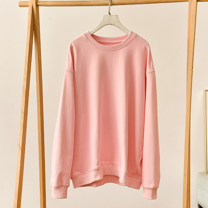 通勤风粉色圆领卫衣女宽松长袖百搭显瘦舒适上衣  莉2734  Y2-2