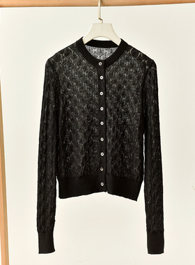黑色麻花纹圆领针织开衫长袖纽扣毛衣外套  莉3115  E1-4