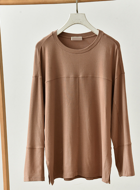 休闲风圆领长袖T恤女显瘦百搭分割线设计打底衫 莉2764  Y2-3