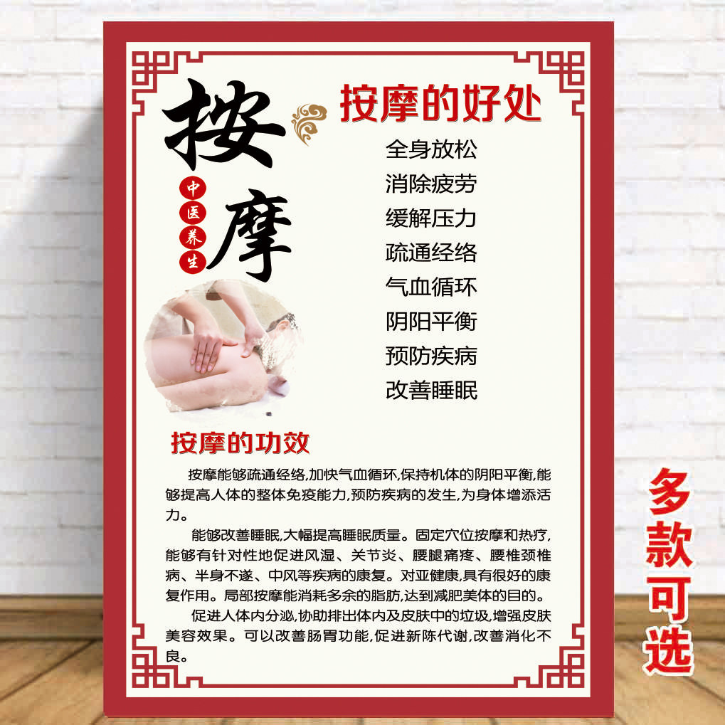 中医养生艾灸拔罐墙贴针灸泥灸宣传画推拿按摩好处刮痧足疗墙贴画