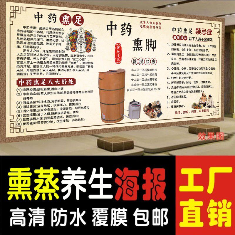 中药熏脚熏蒸海报泡脚挂画浴足装饰画足疗店墙贴中医养生馆理疗店