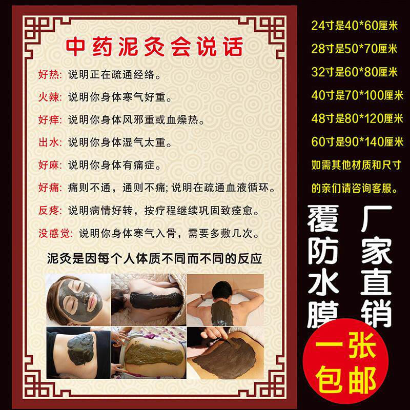 养生馆美容院 中医养生知识挂图中药泥灸作用海报图 kt板定制包邮