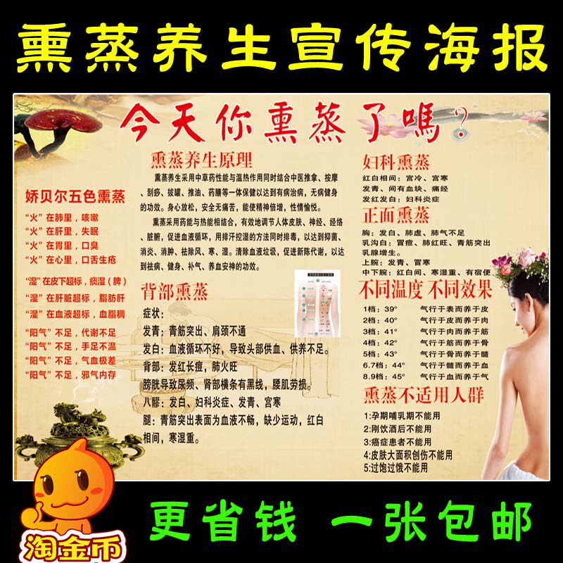 五色熏蒸疗法好处养生原理广告贴画 spa水疗馆保健理疗宣传海报图