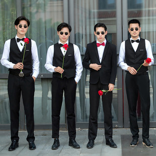 马甲背带创意抢亲搞笑结婚潮流兄弟套装 西式 男西服 衬衫 伴郎服秋季