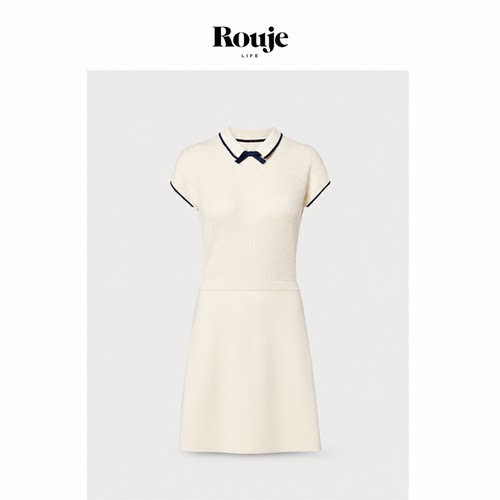 【现货】Rouje Life法式polo领针织连衣裙女蝴蝶结收腰a字短裙