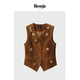 Rouje 现货 Life麂皮绒背心重工手工钉珠老钱风马甲显瘦小上衣