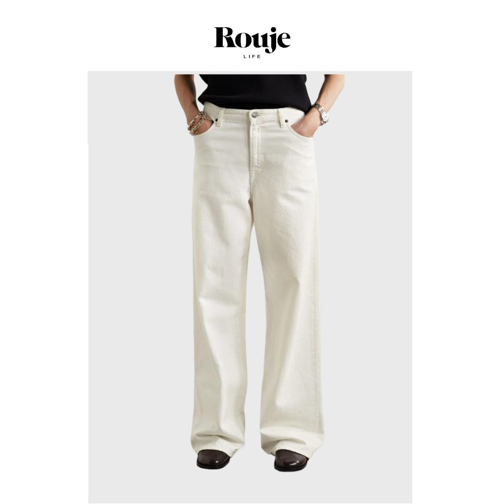 【现货】Rouje Life阔腿裤极简风高腰长裤显瘦白色牛仔裤直筒长裤