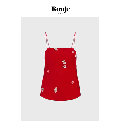 【现货】Rouje Life法式人丝红色印花纯欲风休闲百搭吊带上衣背心
