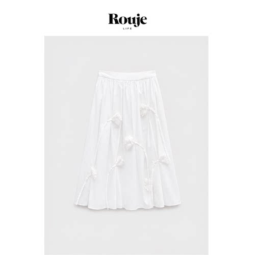 【现货】Rouje Life郁金香！买手店手工半裙夏季白色立体花朵伞裙