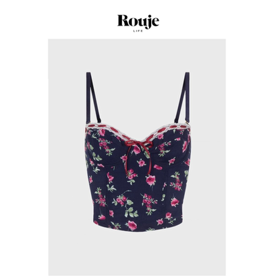 【现货】Rouje Life法系碎花印花性感紧身胸衣蕾丝边吊带背心上衣