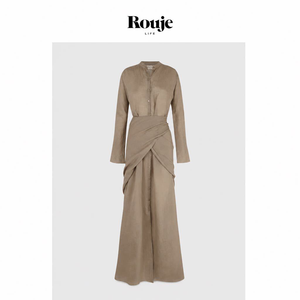 【现货】Rouje Life西班牙小众中式立领围裹系带苎麻长款连衣裙女