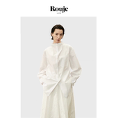 Life纯棉沙漏纽扣领宽松口袋衬衫 Rouje 女小众圆领衬衣 现货