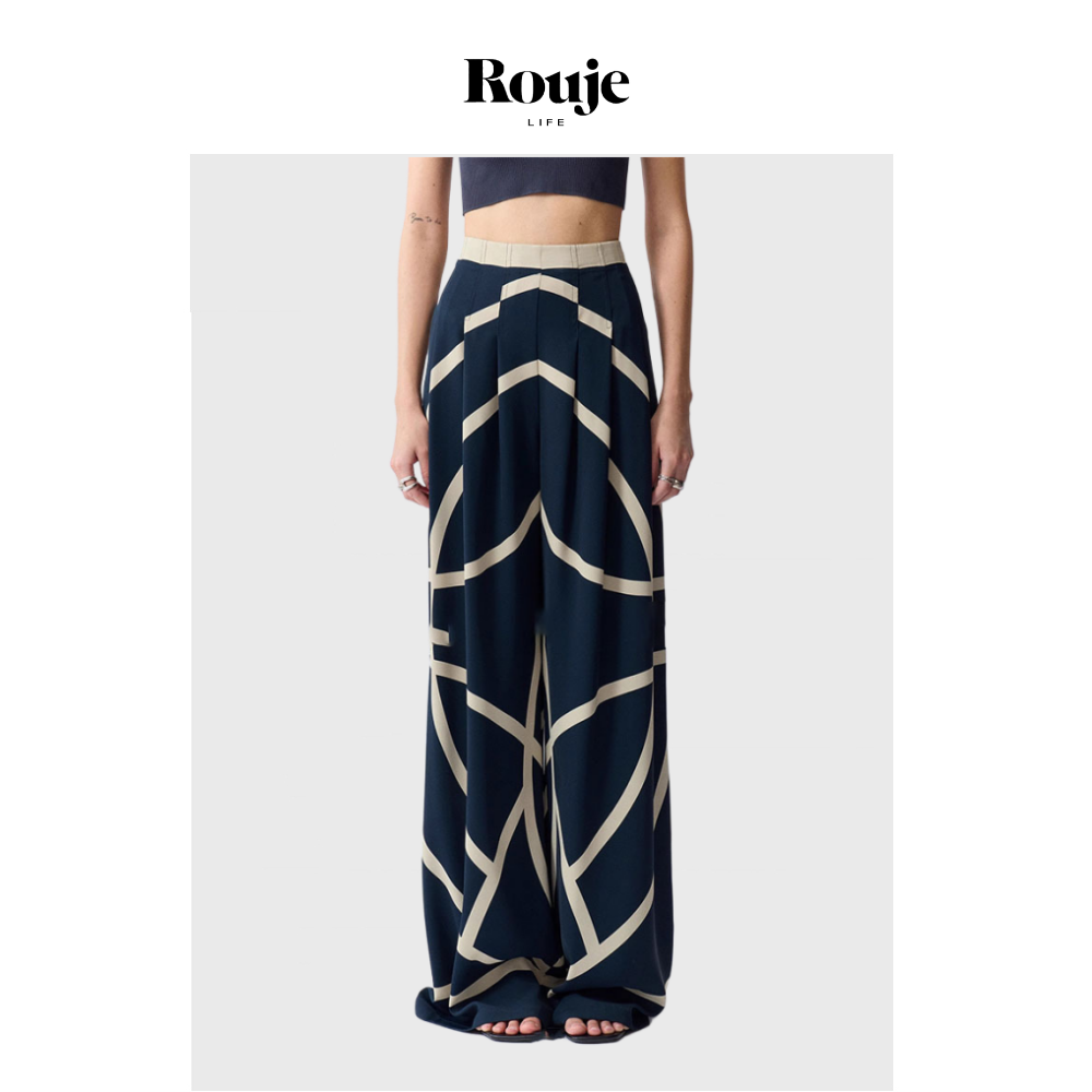 【现货】Rouje Life大女主极简小马图腾条版阔腿裤休闲直筒拖地裤