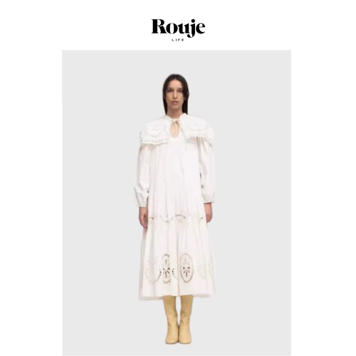 【现货】Rouje Life纽约连衣裙24早秋重工复古白色棉质刺绣长裙