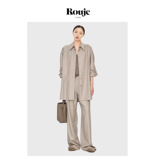 【现货】Rouje Life休闲裤女羊毛直筒衬衫套装纸片人衬衫衣空气裤