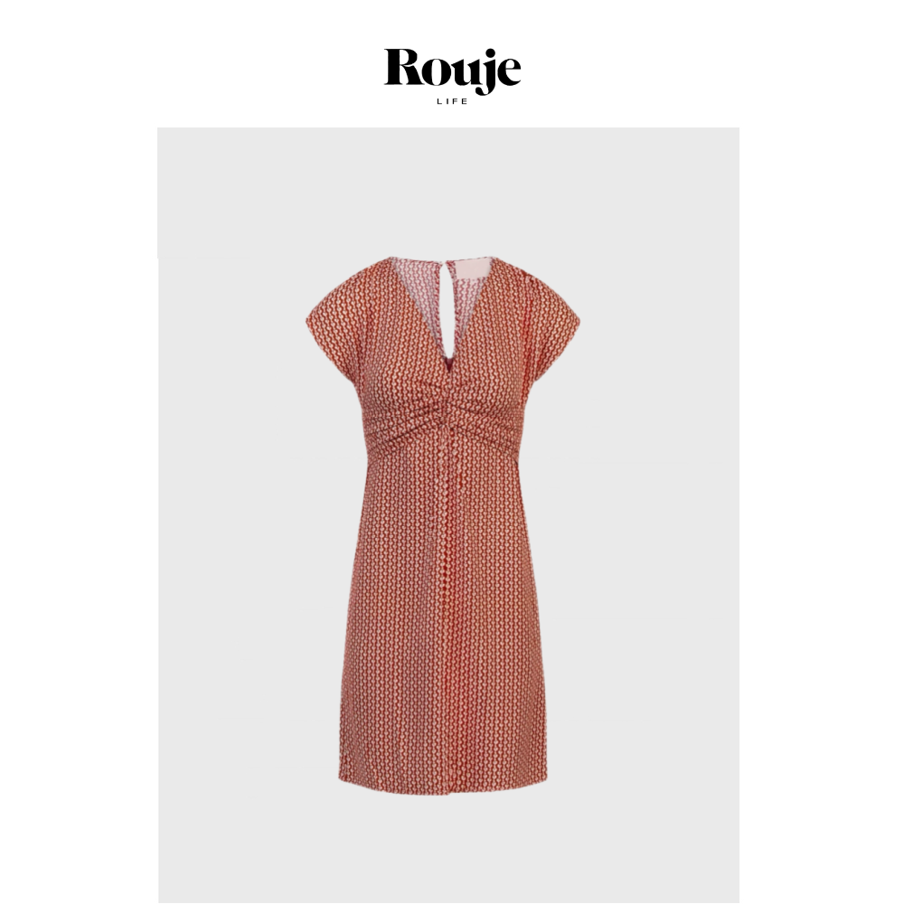 【现货】Rouje Life法式复古茶歇裙25夏进口人丝V领收腰连衣裙女