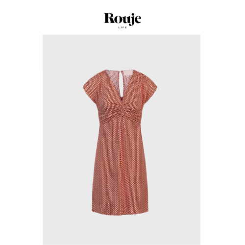 【现货】Rouje Life法式复古茶歇裙25夏进口人丝V领收腰连衣裙女