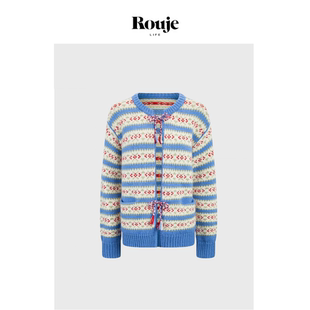 现货 蓝色条纹提花针织衫 Rouje 26秋季 外套 Life日代新宠开衫