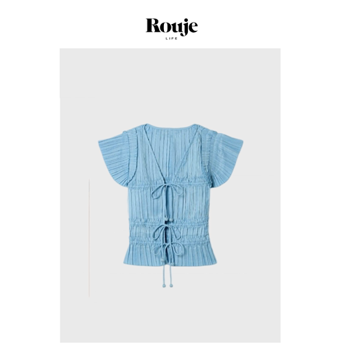【现货】Rouje Life尹恩惠私服纽约衬衫春季风琴褶甜美飞飞袖衬衣