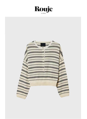 【现货】Rouje Life西班牙条纹针织衫25秋季棉质轻薄宽松短款上衣