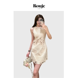 【现货】Rouje Life高干文女主~镂空连衣裙春季精致刺绣无袖短裙