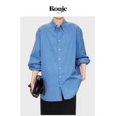 现货 Rouje Life小众极简风抗皱高密棉经典 领扣廓形衬衫 女衬衣