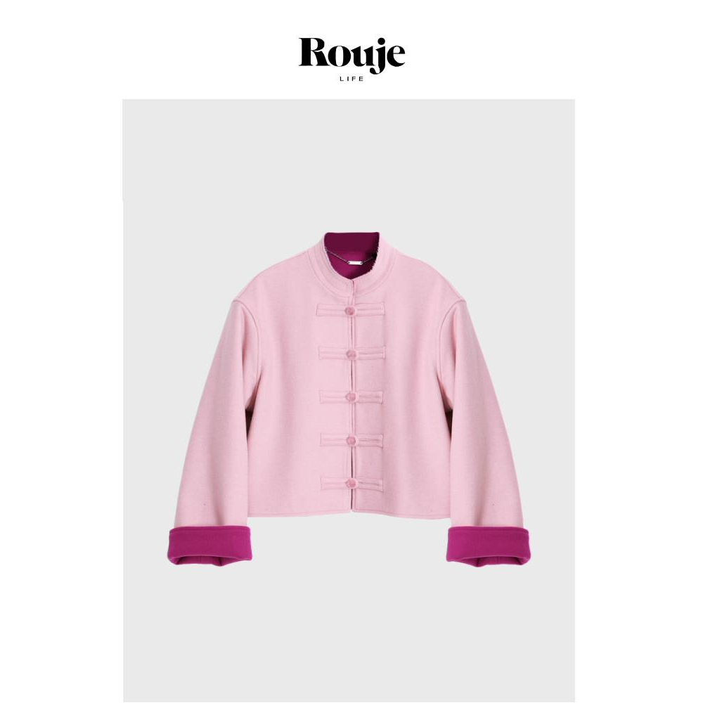 【现货】Rouje Life徐艺洋新中式双色双面羊绒大衣盘扣短呢子外套