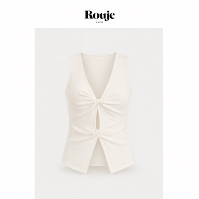 【现货】Rouje Life新款纯色V领修身显瘦纯棉上衣纯欲性感风