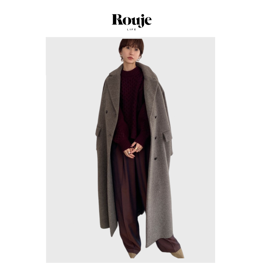 【现货】Rouje Life高定羊毛羊绒大衣女秋冬宽松长款廓形加厚外套