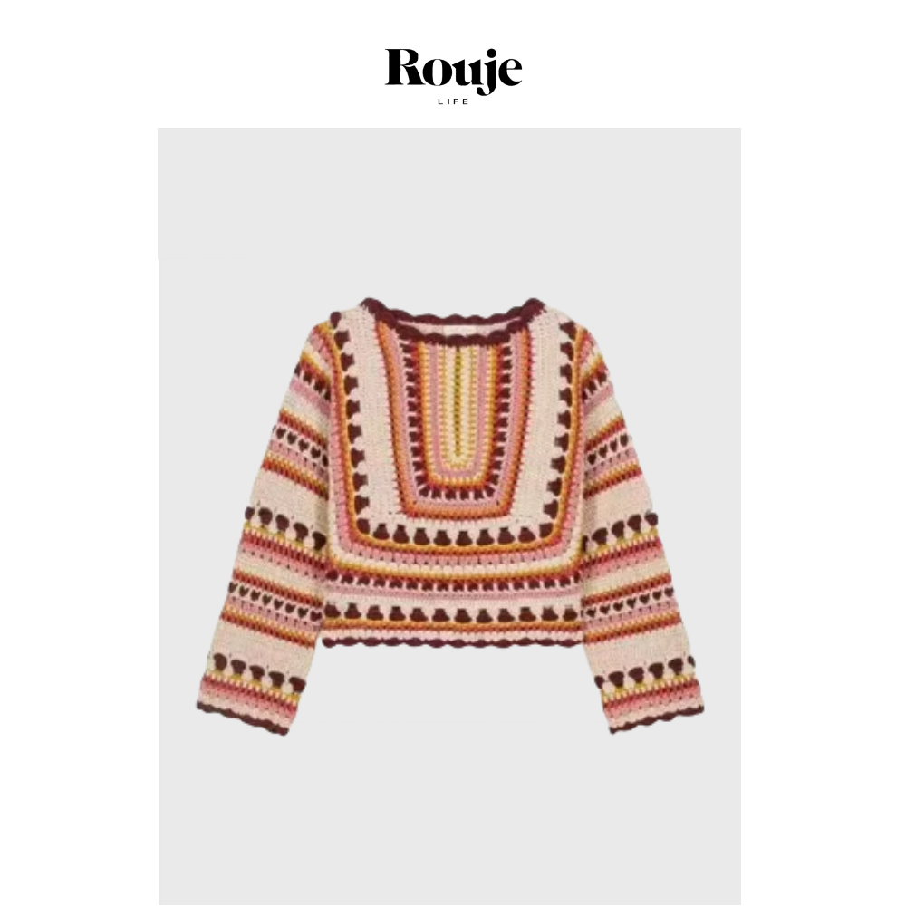 【现货】Rouje Life手工款巴黎钩花上衣24早秋复古彩色短针织衫
