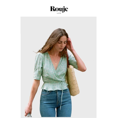 【现货】Rouje Life人丝印花绑带上衣夏季新款法式复古风欧美女