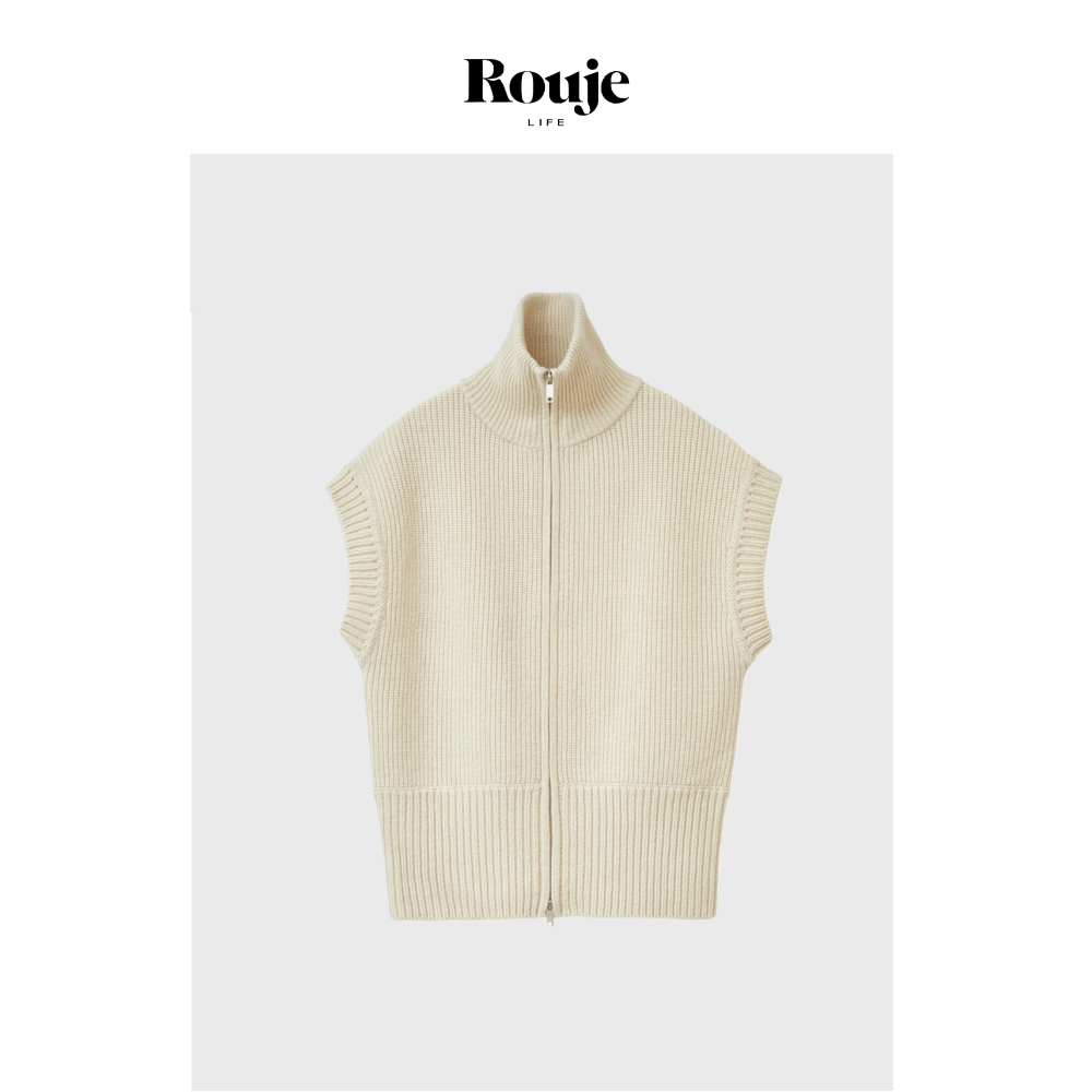 【现货】Rouje Life小众毛衣女秋冬半袖拉链宽松日系针织打底外套