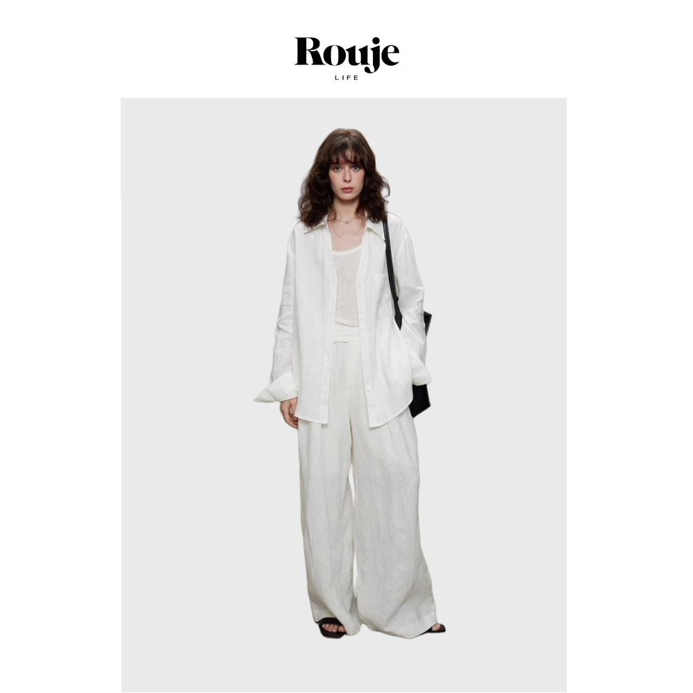 【现货】Rouje Life白色麻料套装老钱风亚麻防晒长袖衬衫休闲裤套,女装/女士精品,大码套装,淘宝优惠券,粉丝福利购,淘宝优惠卷
