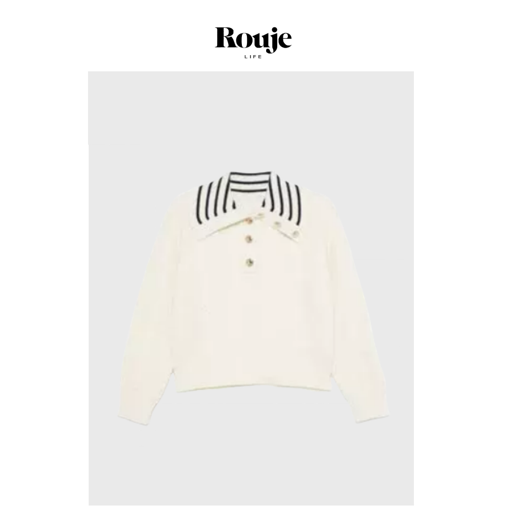 【现货】Rouje Life 糯米团子针织衫 24秋季白色羊毛大翻领毛衣