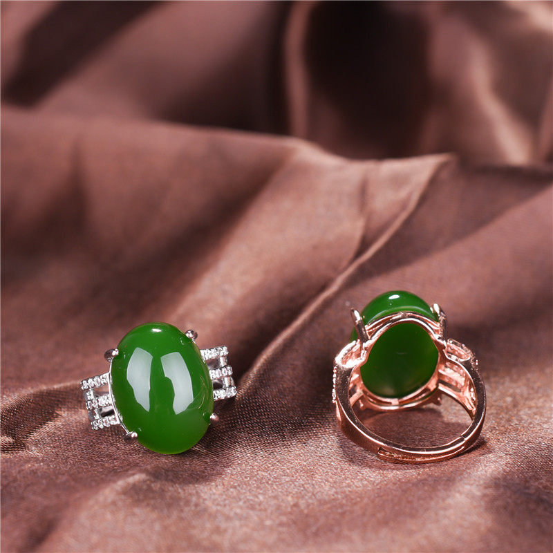 天然和田碧玉戒指女款S925银戒指玫瑰金戒指玉石戒指情侣款玉指环