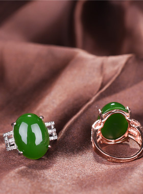 天然和田碧玉戒指女款S925银戒指玫瑰金戒指玉石戒指情侣款玉指环