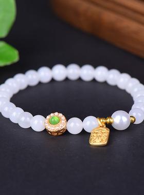 和田玉白珠串女手链宫廷风