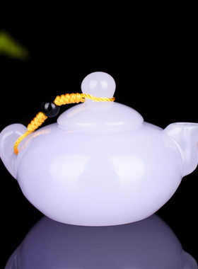 天然和田玉茶壶 紫罗兰把把胡麻将小茶壶紫色玉石手把玩件摆件