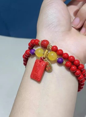 朱砂双圈手串小姐姐红色手链