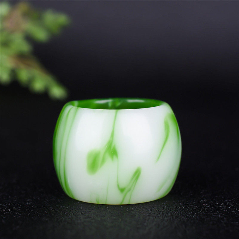 天然翡翠扳指金丝玉男款戒指玉指环 半绿飘花玉戒指男士大扳指