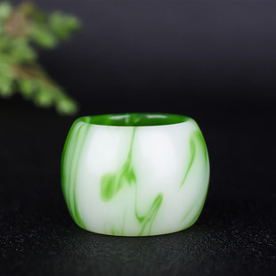 天然翡翠扳指金丝玉男款戒指玉指环 半绿飘花玉戒指男士大扳指