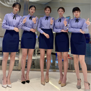 酒店前台美容师院工作服男女同款餐饮服务员夏季高端职业高级套装